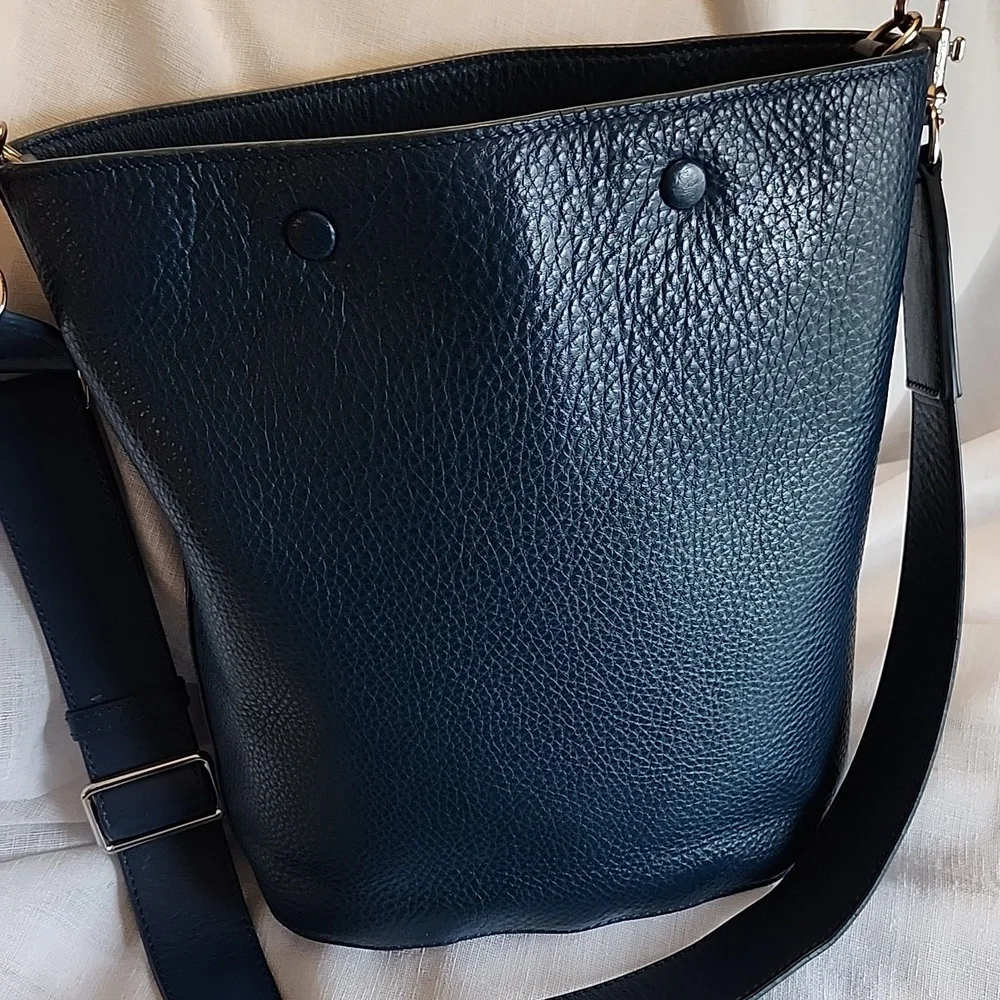 Steven Alan Ex Cond Blue Denim Pebble Leather Bucket Crossbody Bag, $64